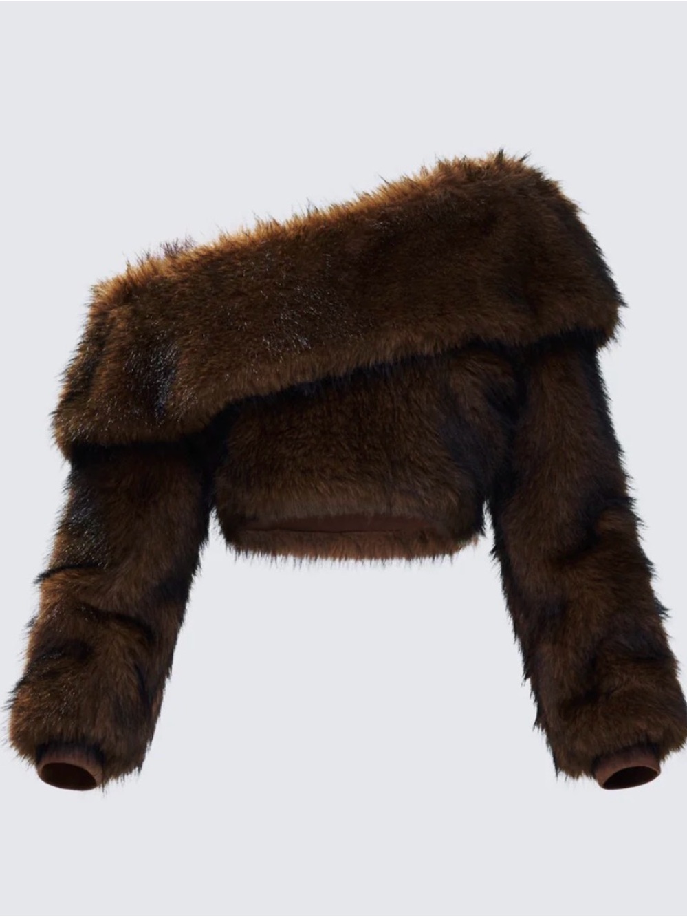 Finesse Nadi Brown Faux Fur Off Shoulder Top